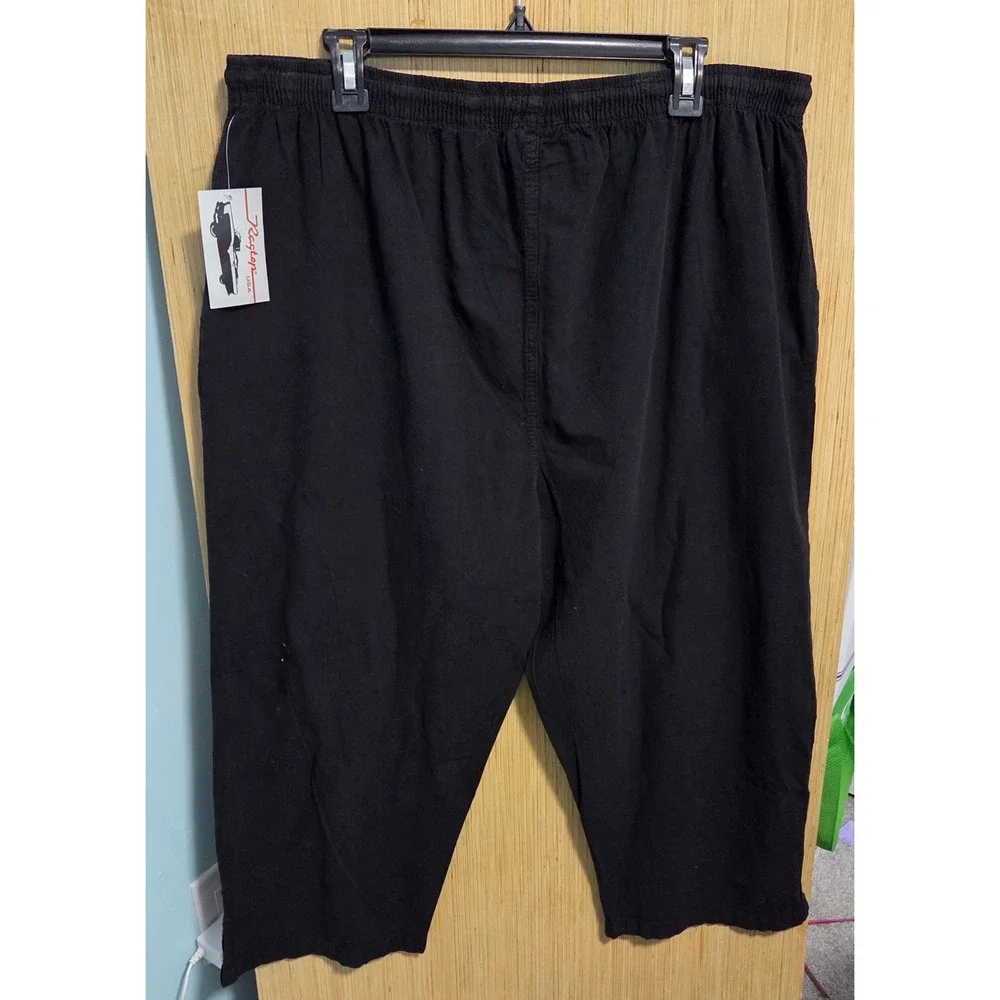 Ragtop USA Womens Black Cropped Pants Elastic Waist Drawstring Cotton 3X NEW